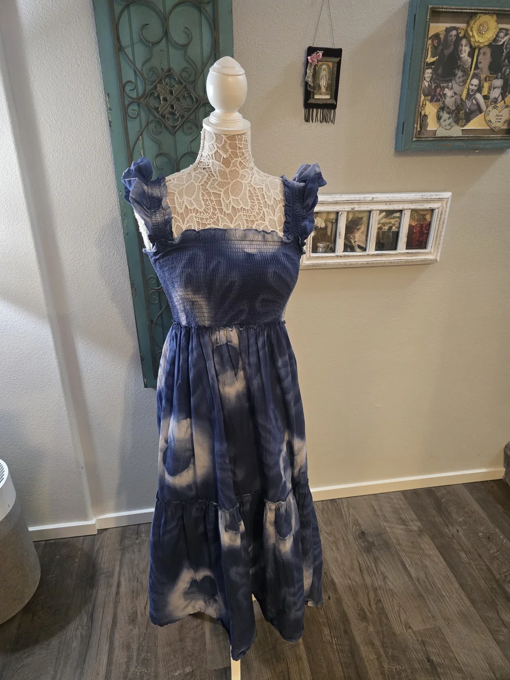 Tuckernuck Blue Tie-Dye Rory Ruffle-Strap Tiered Dress